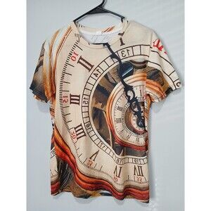 Men Full Graphic Shirt. Roman Numeral Clock. Size Large.